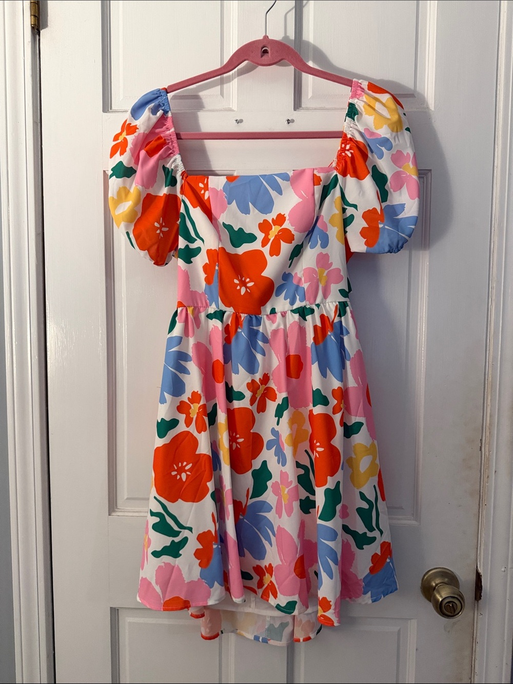 SHEIN Multicolor Floral Puff-Sleeve Mini Dress